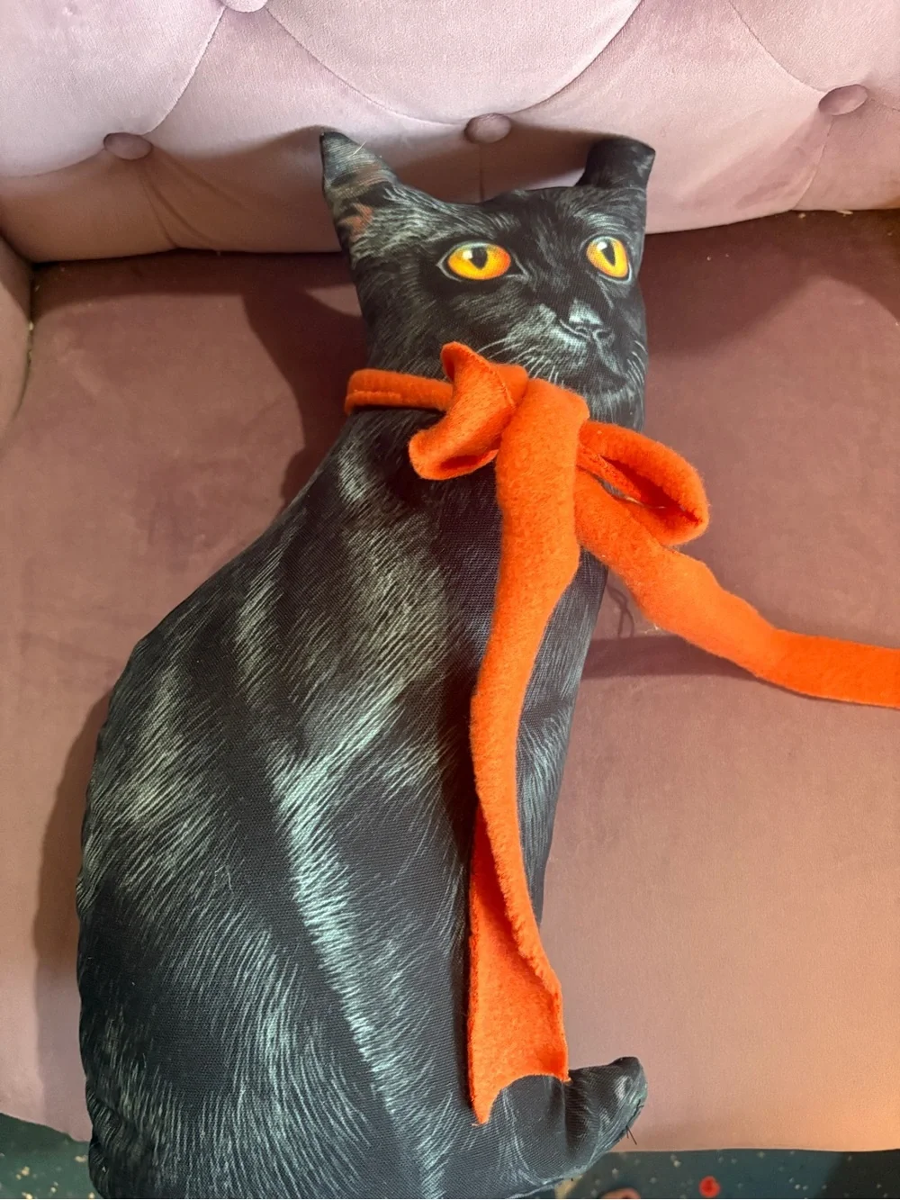 Vintage style Black Cat Pillow Décor with Orange Bow - Unbranded